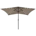 vidaXL Parasol met LEDs en stalen paal 2x3 m taupe, Verzenden, Nieuw