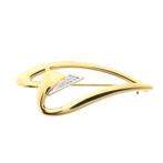 Gouden abstracte broche met diamant | 0,005 ct. (vintage), Handtassen en Accessoires, Broches, Gebruikt, Overige kleuren, Ophalen of Verzenden