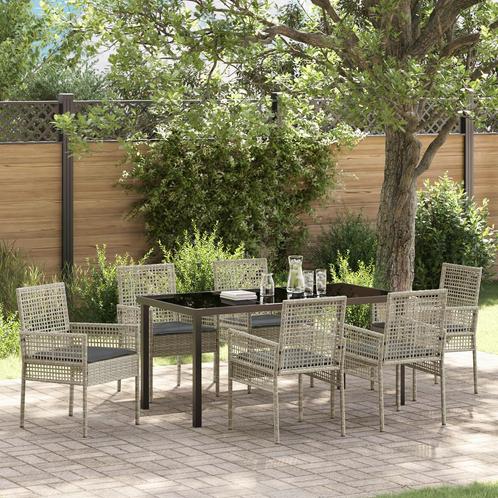 vidaXL 7-delige tuinset met kussens in lichtgrijs poly, Tuin en Terras, Tuinstoelen, Nieuw, Verzenden