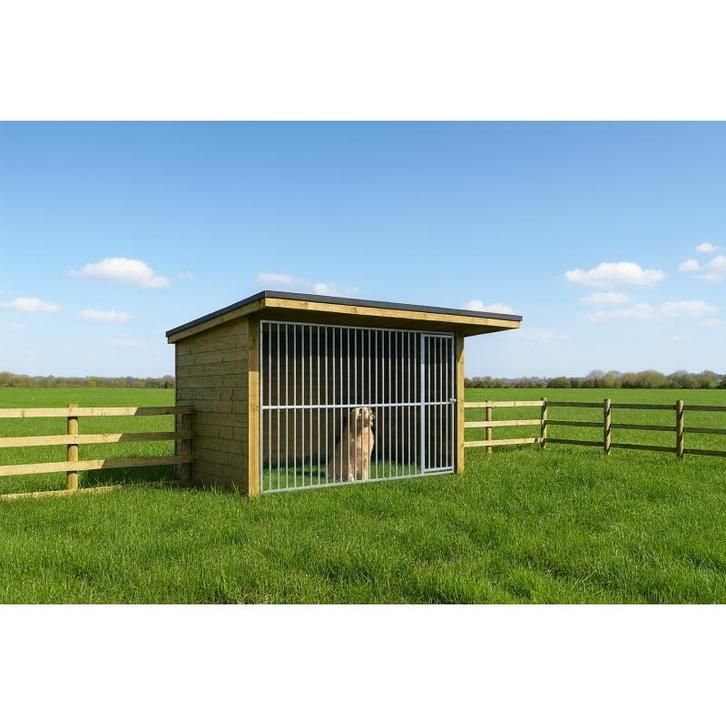 Houten hondenkennel gebouw 3,20 x 2 m + extra 0,98m, Dieren en Toebehoren, Hondenhokken, Nieuw