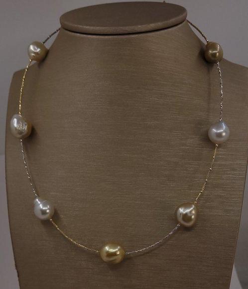 Collier - 18 carats Or blanc, Or jaune - Perles dorées des, Handtassen en Accessoires, Kettingen