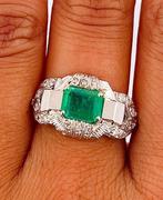 Zonder Minimumprijs - Ring Platina Smaragd - Diamant, Handtassen en Accessoires, Ringen, Nieuw