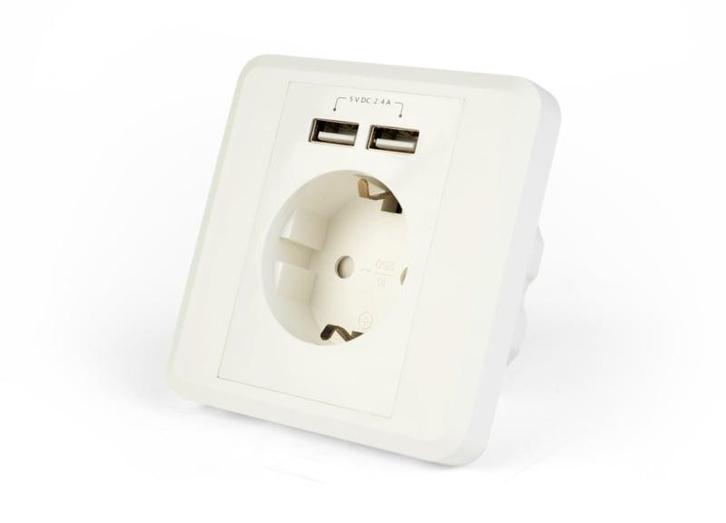 Inbouw stopcontact 2x USB wandcontactdoos geaard stopcontact, Doe-het-zelf en Bouw, Elektriciteit en Kabels, Nieuw, Verzenden