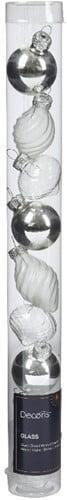 Kerstballen kerstfiguren Glas Zilver ca. 3 cm koker 9 stuks, Nieuw