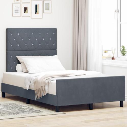 vidaXL Bed Frame Donkergrijs 120x190 cm Velours, Huis en Inrichting, Slaapkamer | Bedden, Nieuw, Verzenden
