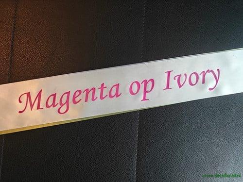 Bedrukt lint Ivory met Magenta opdruk 45 mm 50 cm, Huis en Inrichting, Woonaccessoires | Kunstplanten en Kunstbloemen, Nieuw