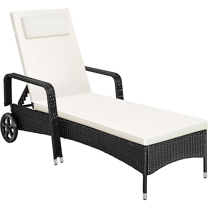 tectake Wicker ligbed met wielen - zwart/beige, Tuin en Terras, Tuinsets en Loungesets, Verzenden