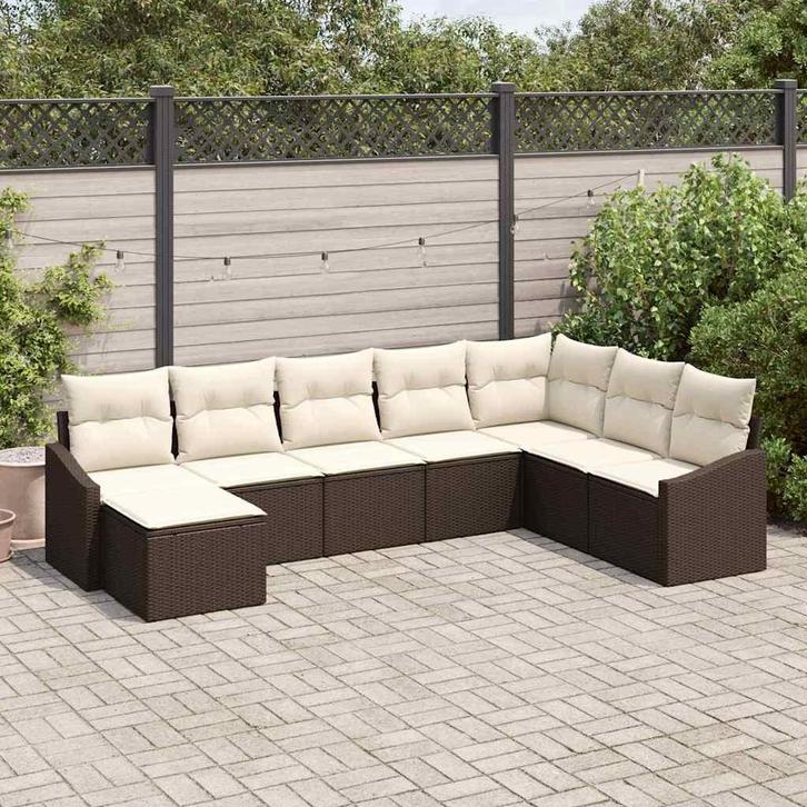 vidaXL Tuinbank Set met kussen 8 pcs Bruin en Crème poly, Tuin en Terras, Tuinsets en Loungesets, Nieuw, Verzenden
