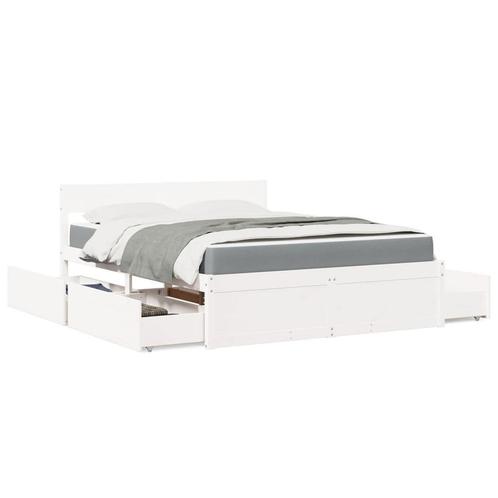 vidaXL Bed met lades en matras massief grenenhout wit, Huis en Inrichting, Slaapkamer | Bedden, Nieuw, Verzenden