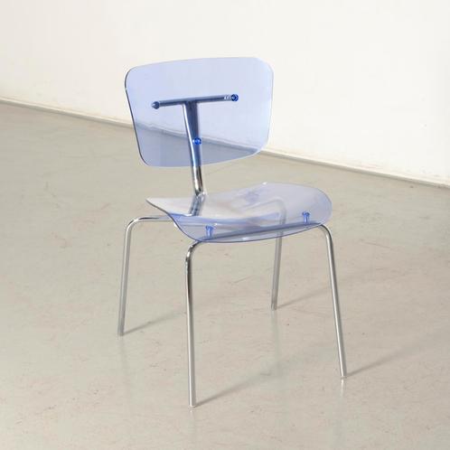 Segis Slide Bar design kantinestoel, blauw, 4-poot onderstel, Huis en Inrichting, Stoelen, Gebruikt, Ophalen of Verzenden