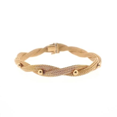 18 Krt. Vintage gouden brede armband | 19,0 cm (schakel), Handtassen en Accessoires, Armbanden, Overige kleuren, Gebruikt, Goud