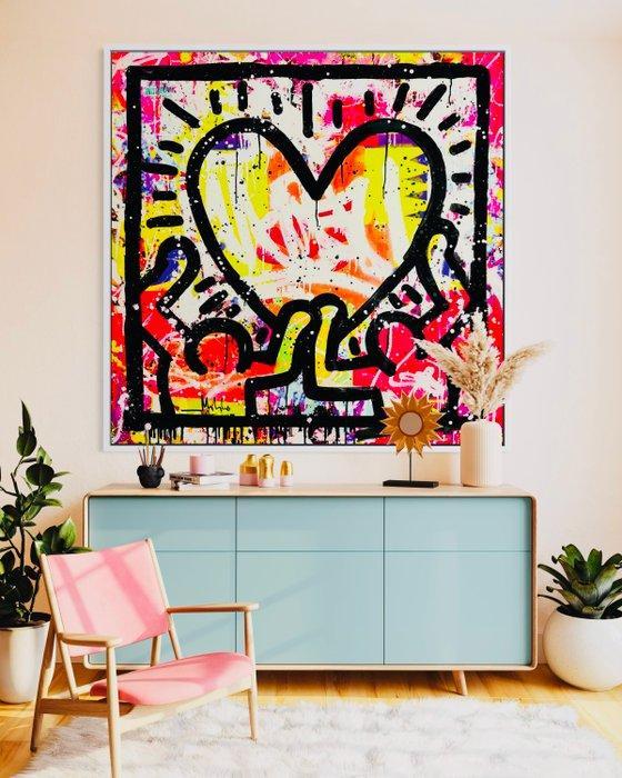 Mikko - 2025-248 - Haring Heart On Matisse - XL (No reserve, Antiquités & Art, Art | Peinture | Moderne