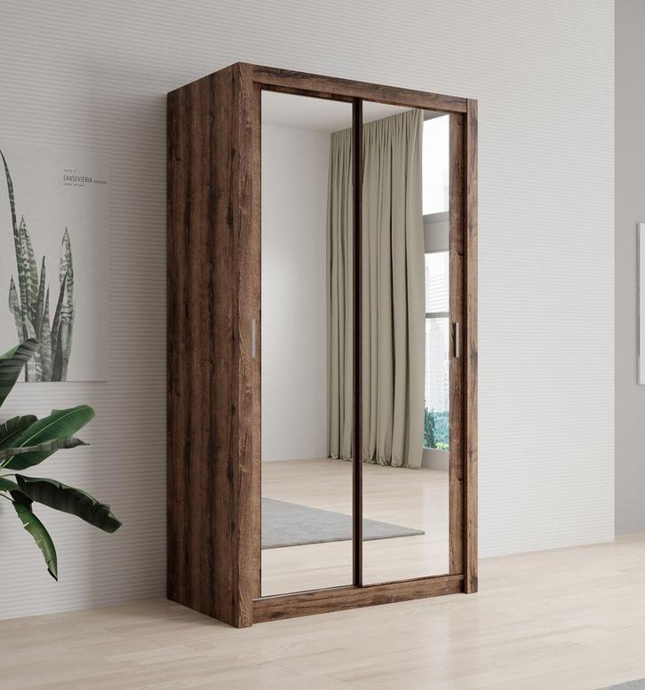 Kledingkast donker eiken spiegel 120x62x215 - Schuifdeuren, Huis en Inrichting, Kasten | Overige, Nieuw, Verzenden