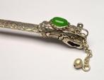 Zonder Minimumprijs - Haarspeld Zilver Jade - 925 Zilver -, Handtassen en Accessoires, Antieke sieraden
