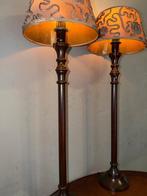 Tafellamp (2) - Hout, stof - Smalle kolomvormige lampen, Nieuw