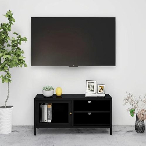 vidaXL Meuble TV Noir 90x30x44 cm Acier et verre, Maison & Meubles, Armoires | Mobilier de télévision, Neuf, Envoi