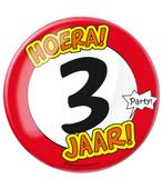Button 3 jaar Verkeersbord 10,2cm, Hobby en Vrije tijd, Nieuw, Verzenden