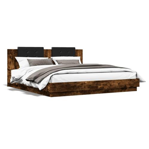 vidaXL Cadre de lit avec tête de lit chêne fumé 180x200, Huis en Inrichting, Slaapkamer | Bedden, Verzenden
