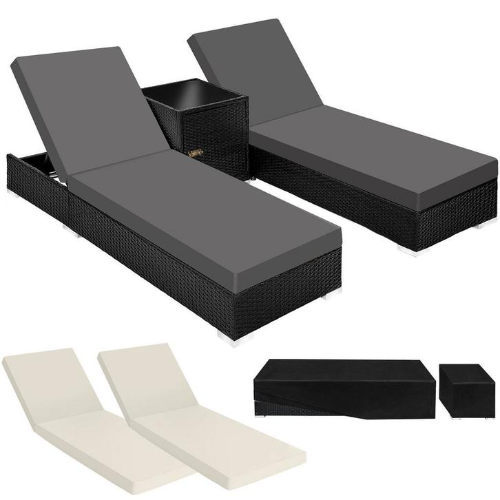 tectake 2 wicker ligbedden met aluminium frame en tafel, inc, Tuin en Terras, Tuinsets en Loungesets, Verzenden