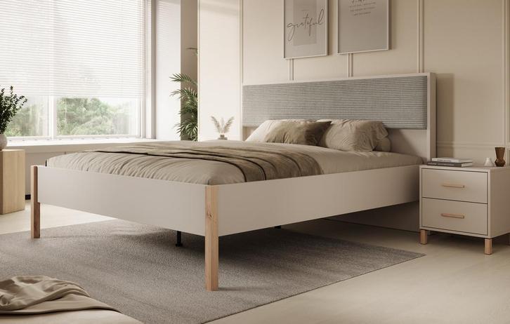 Meubella | Tweepersoonsbed Beige | 180x200 | Modern, Huis en Inrichting, Slaapkamer | Bedden, Nieuw, Verzenden