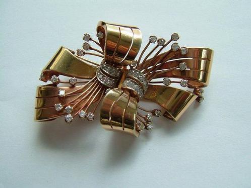 Broche - 18 karaat Geel goud - 1.90ct. tw. Diamant, Handtassen en Accessoires, Antieke sieraden