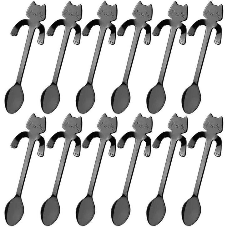 Fako Bijoux - 12x Theelepel / Koffielepel Hangende Kat -, Huis en Inrichting, Keuken | Bestek, Verzenden