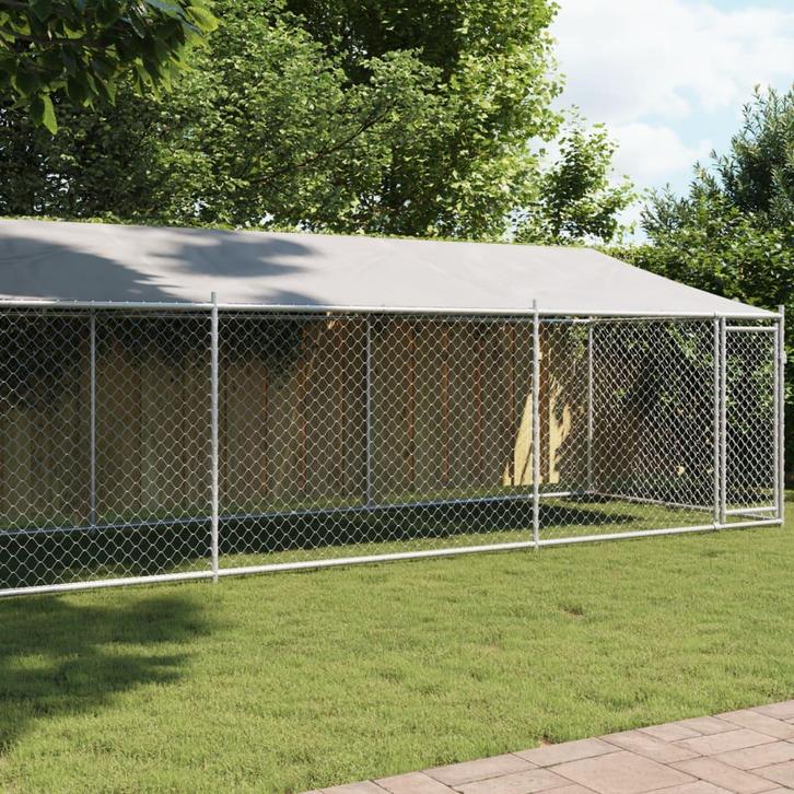 vidaXL Hondenhok met dak en deur 8x2x2 m gegalvaniseerd, Dieren en Toebehoren, Hondenbenches, Nieuw, Verzenden