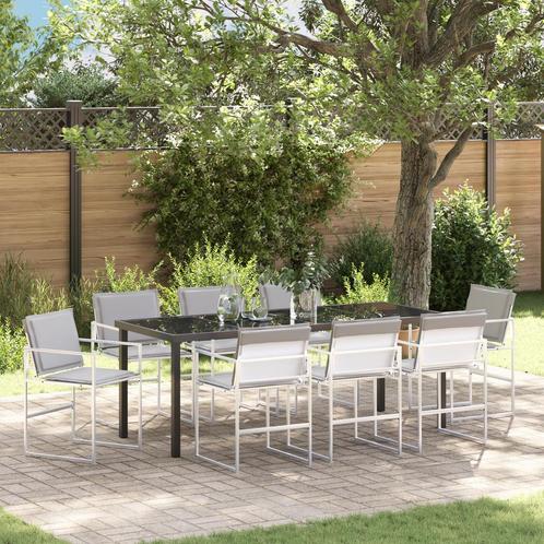 vidaXL 9-delige Tuinset met Kussens in Wit Textileen en, Tuin en Terras, Tuinstoelen, Nieuw, Verzenden
