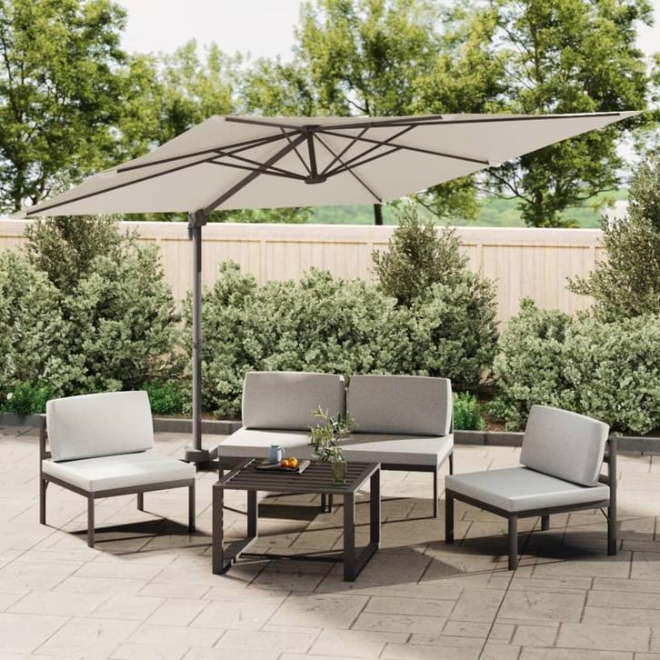 Parasol zandwit | OP = OP | 65% korting!, Tuin en Terras, Parasols, Meer dan 4 meter, Nieuw, Zweefparasol, Verzenden