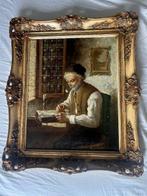 P. Verberghem (XX) - Oude man die aan bureau zit met pijp, Antiek en Kunst, Kunst | Schilderijen | Klassiek