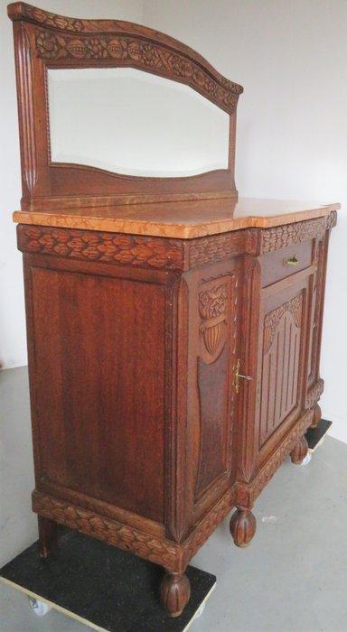 Buffet - Chêne, Cuivre, Marbre, Verre - Facette taillée, Antiek en Kunst, Kunst | Designobjecten