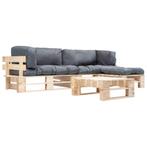 vidaXL 4-delige Loungeset pallet met grijze kussens hout, Tuin en Terras, Verzenden, Nieuw, Loungeset