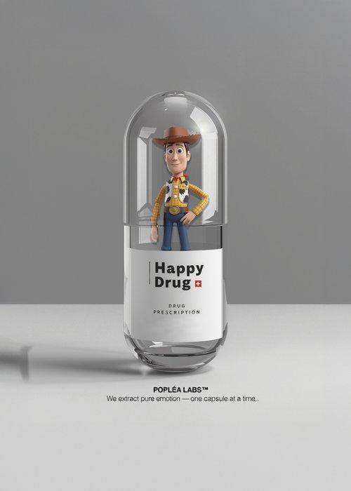 Poplea - HAPPY DRUG - POPLEA LABS - WOODY, Antiek en Kunst, Kunst | Schilderijen | Modern