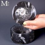 Ronde sieradendoos - fossiele matrix met ammoniet en