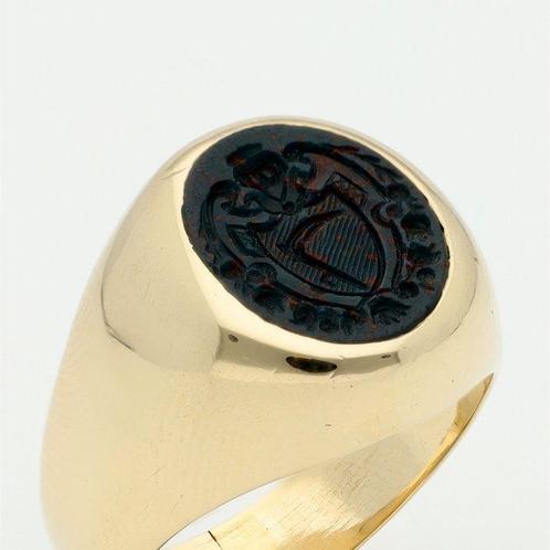 Ring - 18 karaat Geel goud - Zegelring / Heliotroop, Handtassen en Accessoires, Ringen