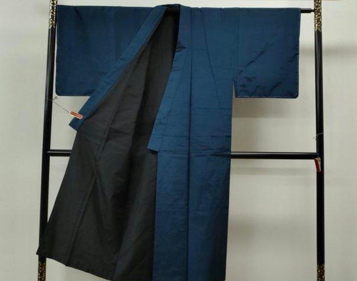 Kimono  Herenkimono Tsumugi, Effen kleur, Diep indigo,, Antiek en Kunst, Antiek | Overige Antiek