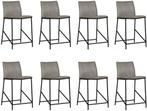 Set van 8 Grijze leren industriële barkrukken - Granada leer, Nieuw, Vijf, Zes of meer stoelen, Modern, Leer