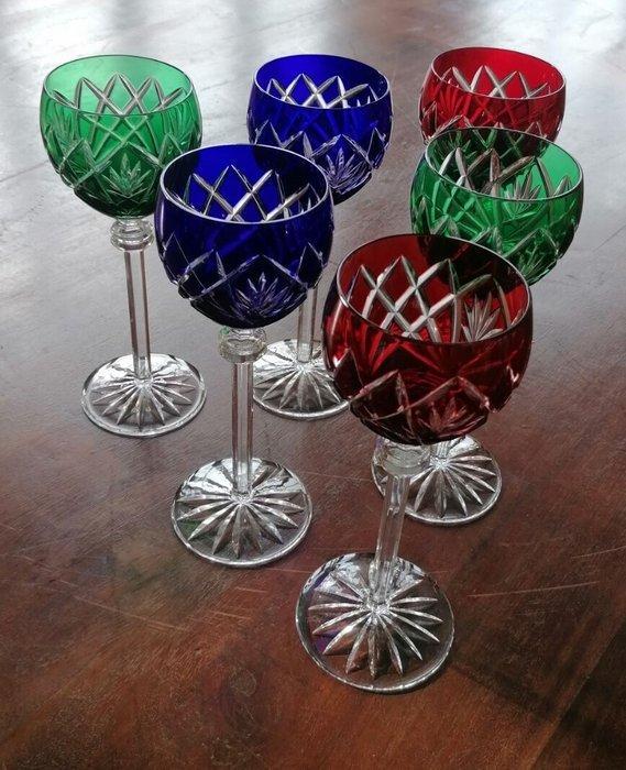 Bohême - Wijnglas (6) - Kristal - gesneden en gekleurd, Antiek en Kunst, Antiek | Meubels | Tafels