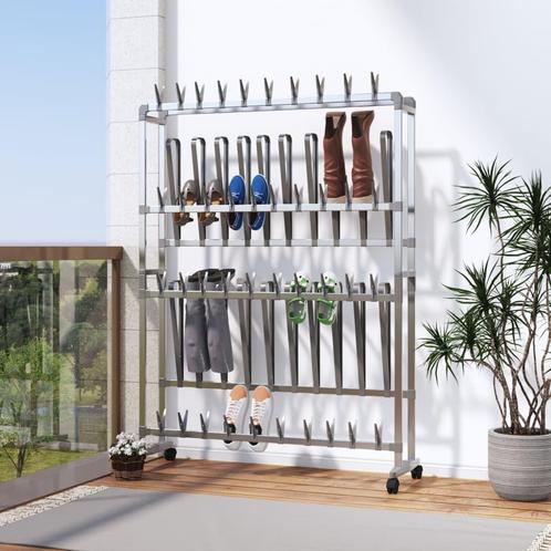 vidaXL Schoenenrek met wieltjes 89x27x120 cm zilverkleurig, Huis en Inrichting, Kasten | Schoenenkasten, Nieuw, Verzenden