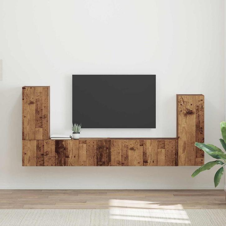 vidaXL Tv-meubelset 4 pcs Oud Hout Bewerkt hout, Huis en Inrichting, Kasten |Televisiemeubels, Nieuw, Verzenden