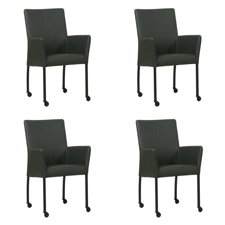 Set van 4 Leren eetkamerstoelen Comfort met wieltjes en, Maison & Meubles, Chaises, Enlèvement ou Envoi
