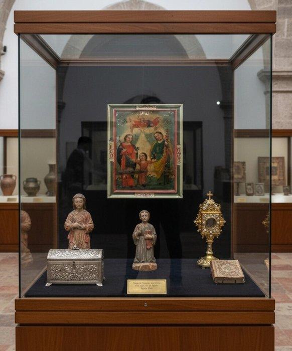 École Mexicaine (XIX) - La Sainte Famille (Ex-voto), Antiek en Kunst, Kunst | Schilderijen | Klassiek