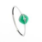 Witgouden armband met jade en diamant | 0,035 ct. (hanger), Handtassen en Accessoires, Armbanden, Gebruikt, Overige kleuren, Ophalen of Verzenden