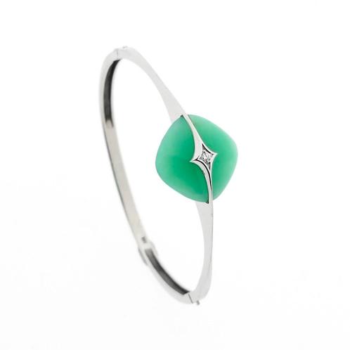 Witgouden armband met jade en diamant | 0,035 ct. (hanger), Bijoux, Sacs & Beauté, Bracelets, Enlèvement ou Envoi