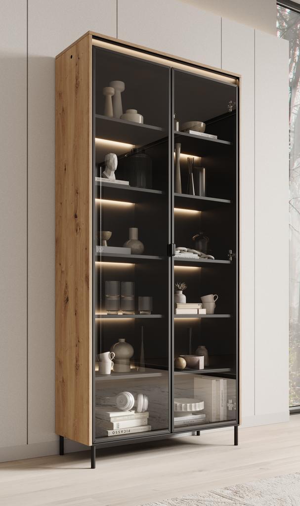 Meubella vitirnekast Timoteo eiken 90cm, Huis en Inrichting, Kasten | Vitrinekasten, 25 tot 50 cm, Nieuw, 50 tot 100 cm, 150 tot 200 cm