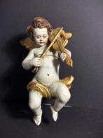 Statuette, Houten gepolychromeerde putti engel met viool -, Antiek en Kunst