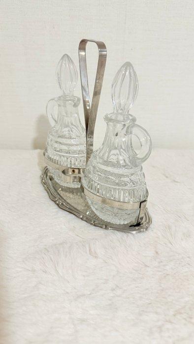 Olie-en-azijnstelletje (2) - Glas, Metaal, Verzilverd, Antiek en Kunst, Antiek | Keukengerei