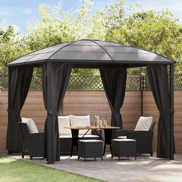 vidaXL Prieel met gordijnen 300x300x265 cm antraciet, Jardin & Terrasse, Tonnelles, Envoi