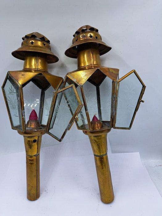 Lanterne (2) - Original / Lanterne à bougies - gravé - Set, Antiek en Kunst, Antiek | Overige Antiek