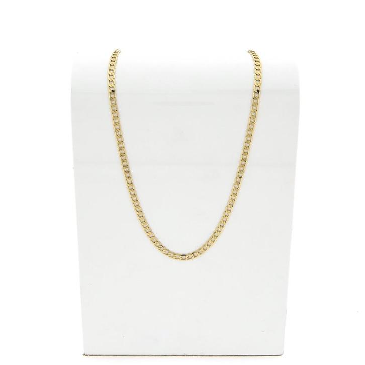 Gouden platte/wijde gourmetschakel ketting; 50 cm | Heren, Handtassen en Accessoires, Kettingen, Overige kleuren, Gebruikt, Goud